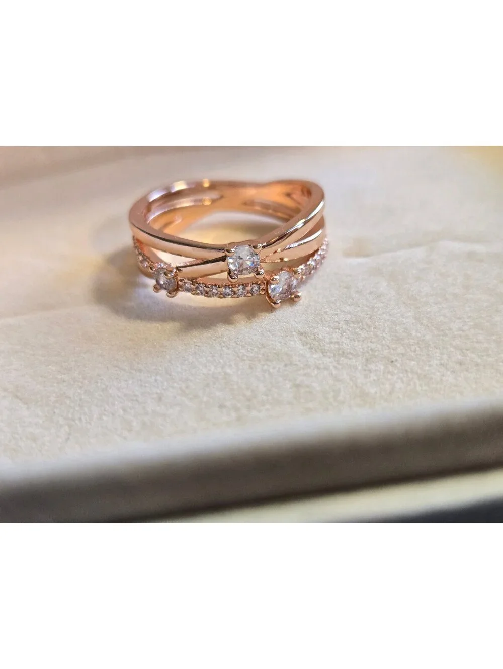 Pandora Rose Gold Sparkling Triple Band Ring size 8